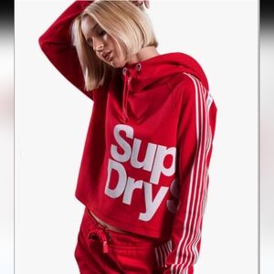 Superdry Sport Athletico Cropped Red Hoodie Sweatshirt Top